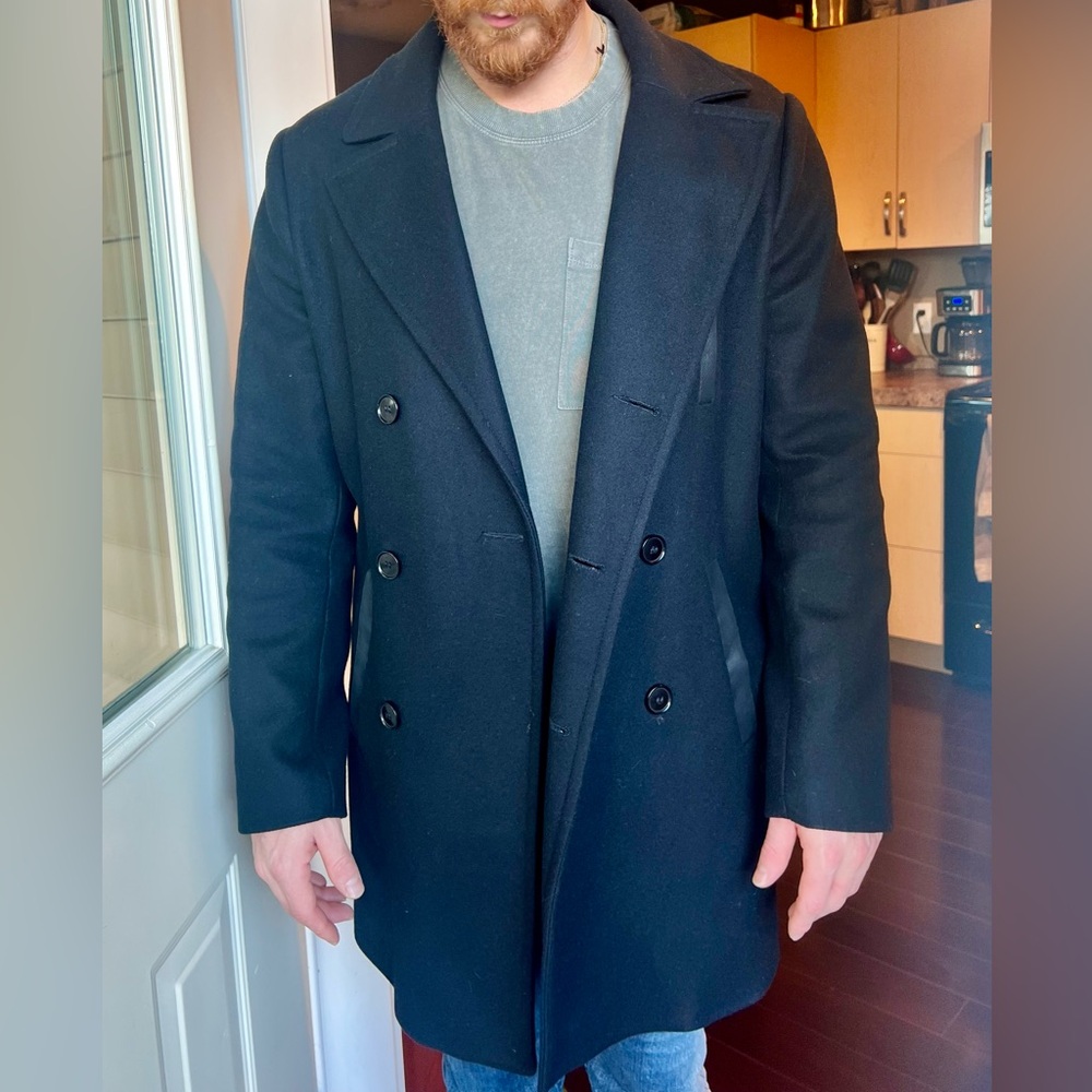 Soia & Kyo Unisex Black Double-Breasted Wool & Cashmere Pea Coat